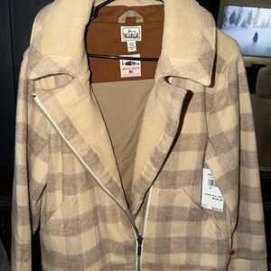 Woolrich Women's Beige Checkered Teddy Jacket